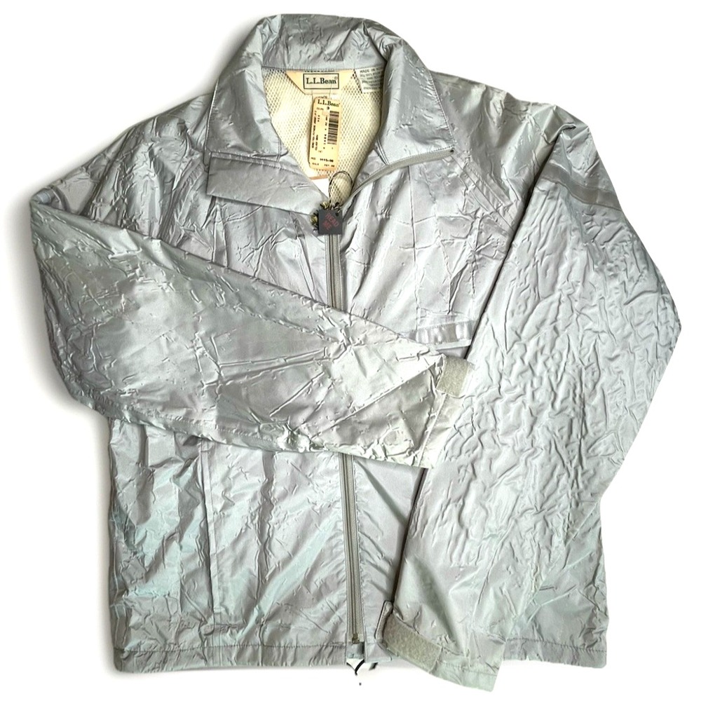LL Bean Men's L Silver Gore-Tex Nylon Windbreaker Reflective Jacket 1494 NWT VTG